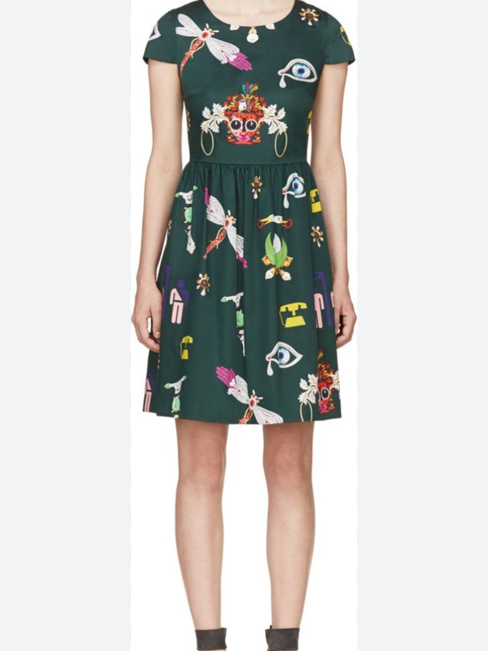 Mary Katrantzou Julie dress green whimsical print dragonfly size 2